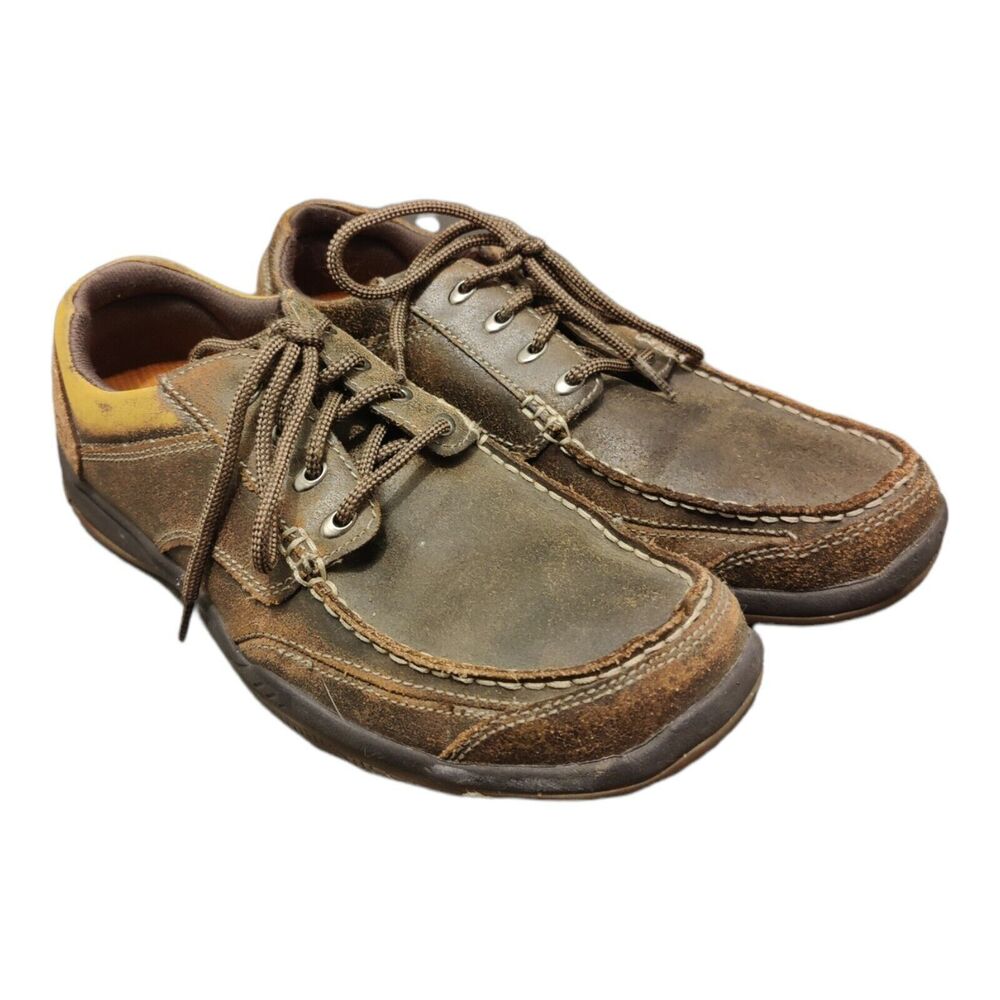 Skechers Men's brown leather loafers distressed Relaxed Fit Memory Foam Sz 10.5